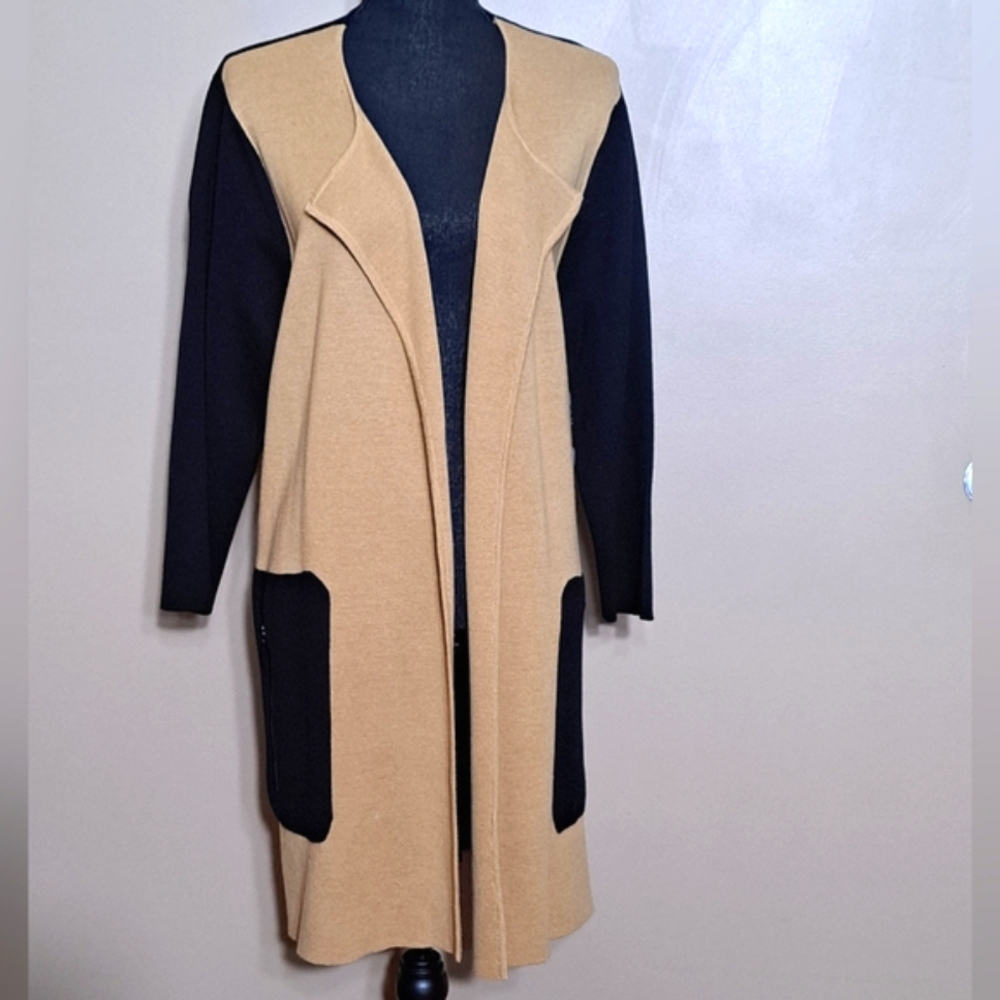 Jones Studio Separates Camel & Black Knit Cardigan Duster Sweater 1X NWT